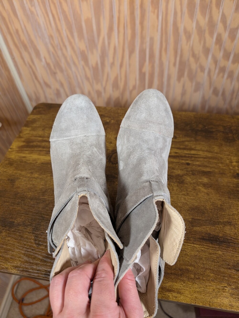 rag & bone Gray Suede Cutout Ankle Booties with Stacked Heel - Picture 7 of 10